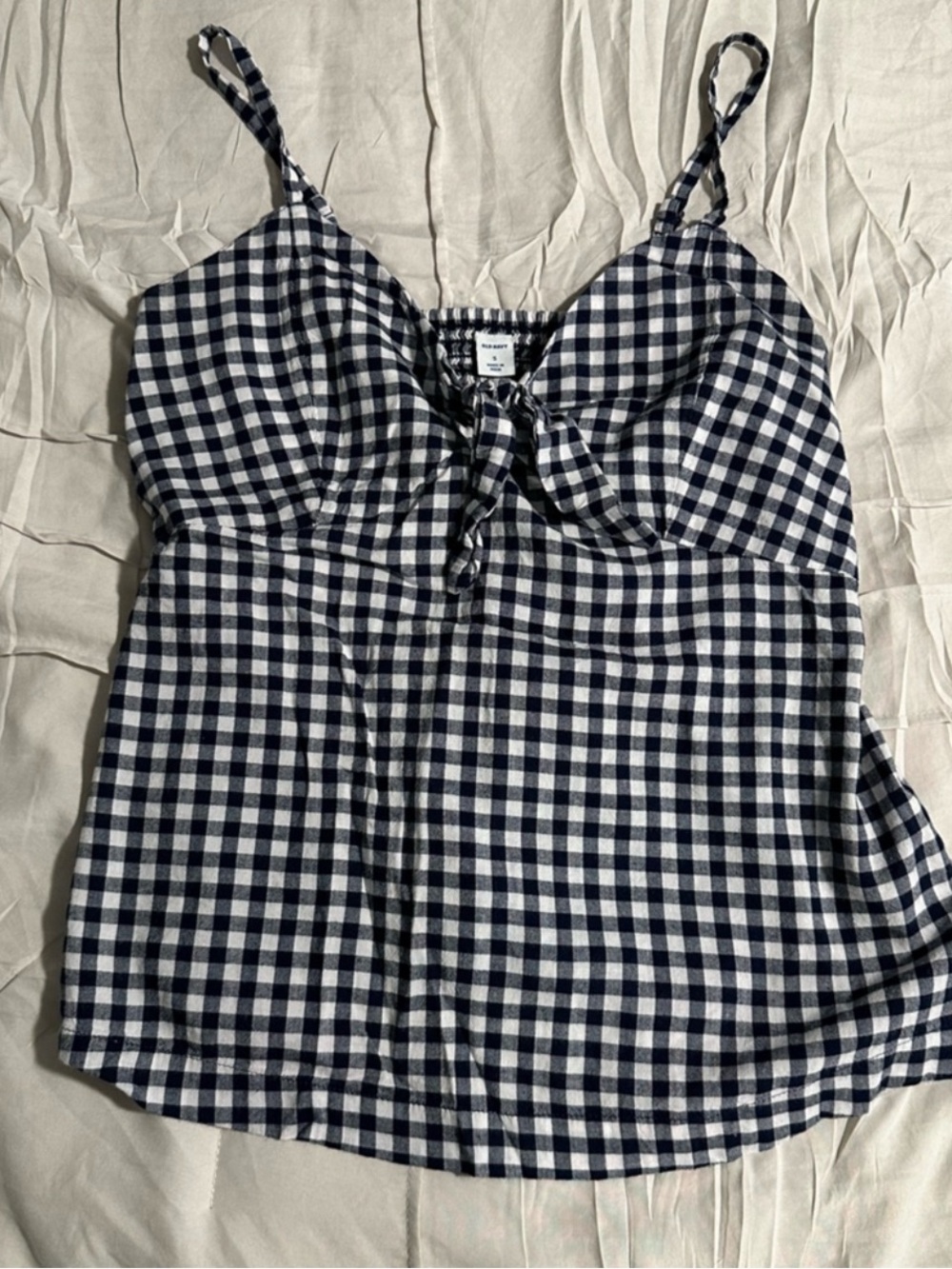 Small Old Navy Blue and White Gingham Tie-Front Cami Top Shirt tank